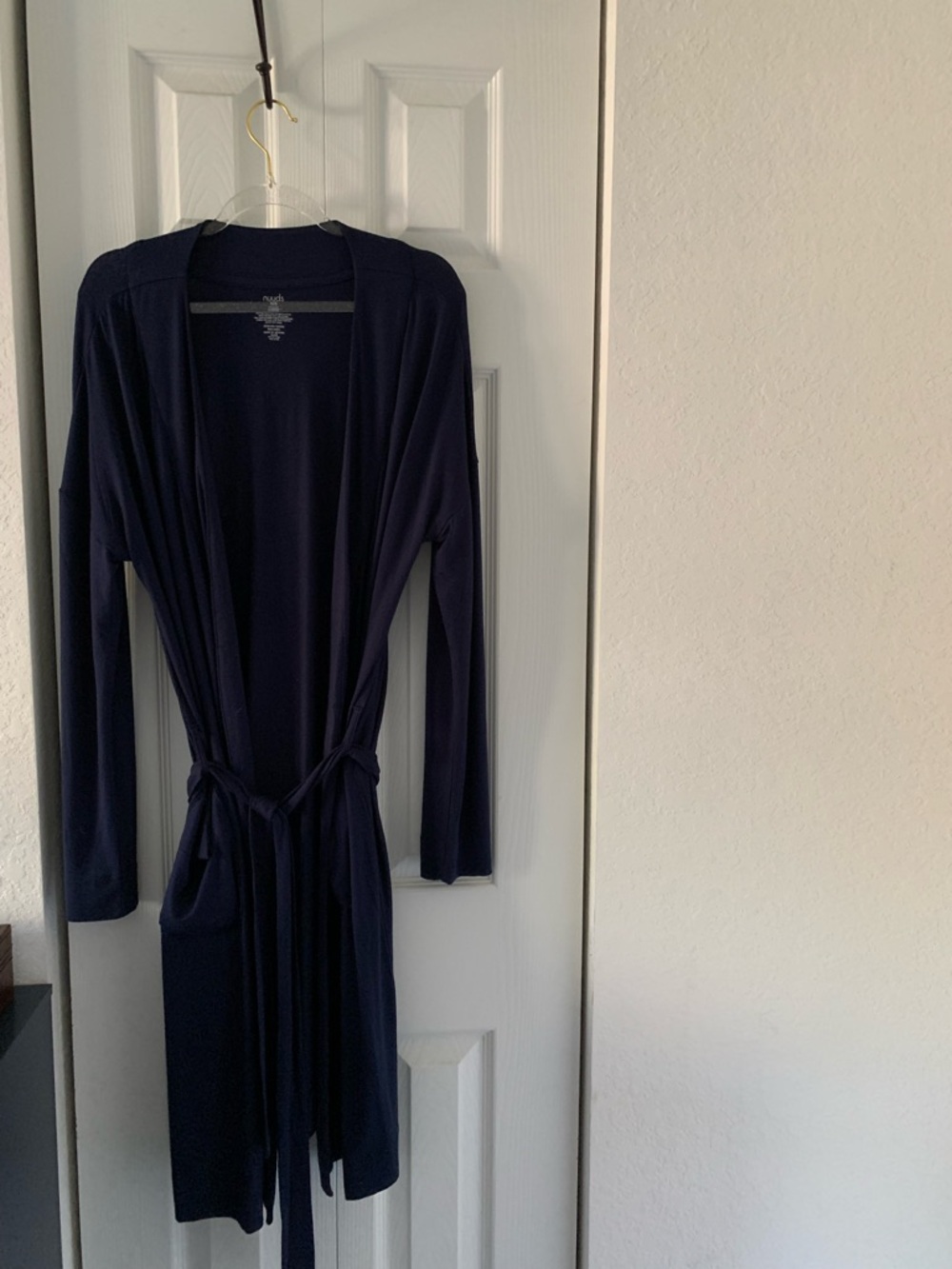 Nuuds Navy Wrap Robe with Tie Waist size XS/S - Picture 3 of 4